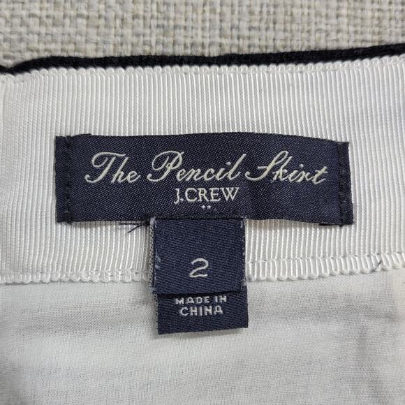 J Crew The Pencil Skirt Womens Sz 2 Black White Striped Cotton Linen Blend Lined - Picture 2 of 7